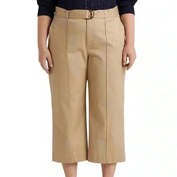 Ralph Lauren Women's Micro Sanded Twill
Belted Wide Leg Pants Brown Size 18W - Picture 1 of 16
